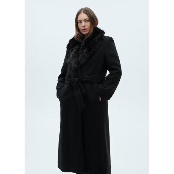 NEW MANGO Manteco wool coat detachable fur collar BLACK SIZE XXS /100%AUTHENTIC - Picture 10 of 13